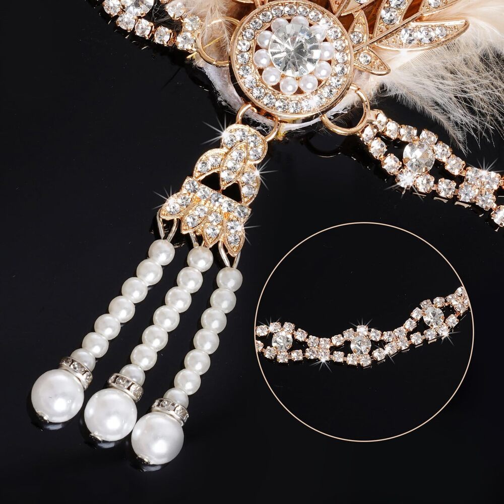 2597 1920s Flapper Feather Headband Roaring 20s Gatsby Headpiece 1920s - Picture 4 of 7
